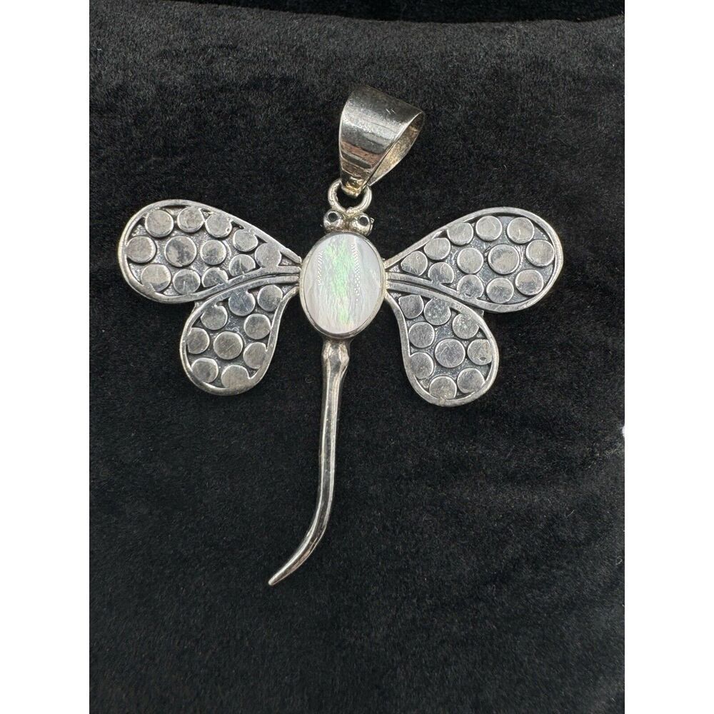 Dragonfly MOP Cabochon 925 Sterling Silver Pendant Nature‎ Boho Mother Of Pearl